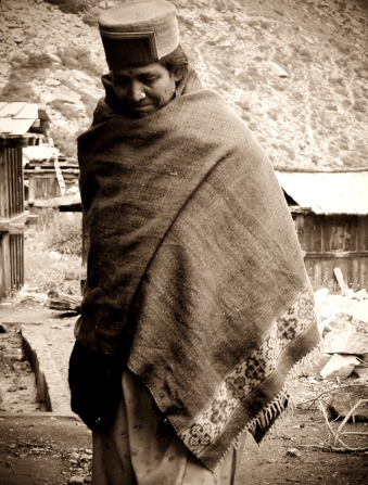 Chitkul woman in her locally woven blanket.