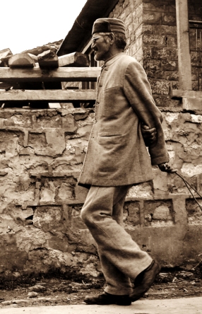 The typical posture and walk of a Chitkul local. Chitkul, Himalayas.