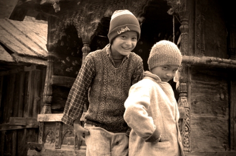 Local boys practice their Bollywood poses. Chitkul, Himalayas.